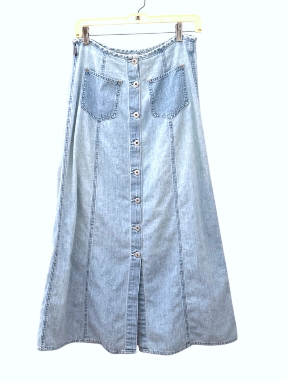 Vintage Ann Taylor AT Denim Light Wash Button Front Maxi Skirt Size 8
